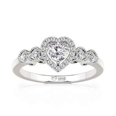 Jeulia Heartbeat Promise Ring Milgrain Sterling Silver Round Cut