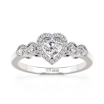 Jeulia Heartbeat Promise Ring Milgrain Sterling Silver Round Cut