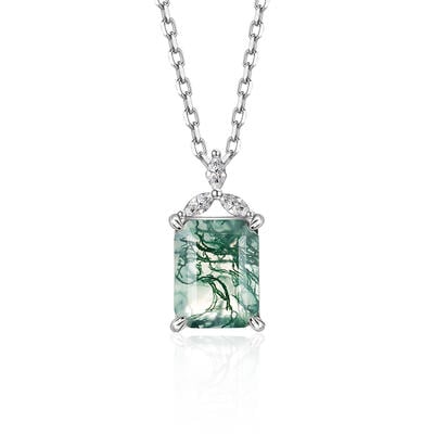 Jeulia Classic Clover Moss Agate Necklace