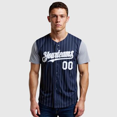 Custom Navy Gray Two Tone Pinstripe Baseball Jersey Personalized Logo and Number Ideal for Baseball Games Fan Gatherings and School Events