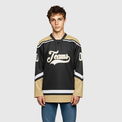 Custom Black Hockey Lace Neck Mesh Hockey Team Jersey