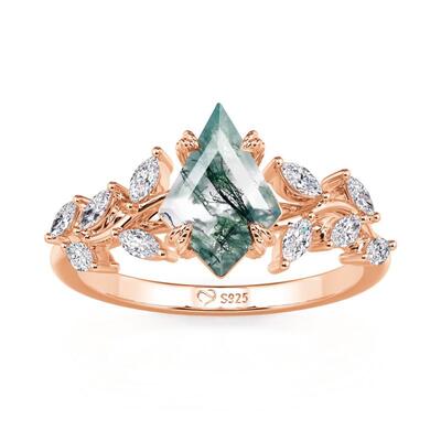 Jeulia Anillo de Compromiso Vid Torcido Corte Cometa Ágata Musgo