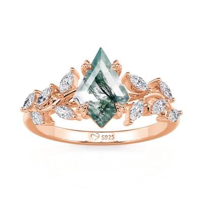 Jeulia Vine Twist Kite Cut Moss Agate Engagement Ring