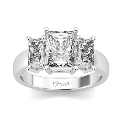 Jeulia Three Stone Radiant Cut Sterling Silver Ring