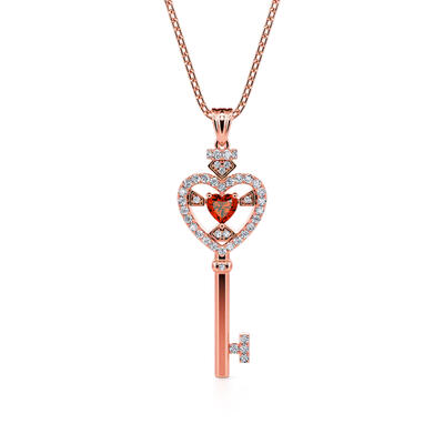 Jeulia "Brilliant Faith" Heart Key Sterling Silver Amulets Necklace