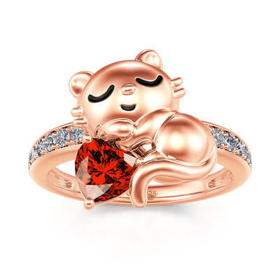 Jeulia Hug Me "Sweet Sleeping Cat" Heart Cut Sterling Silver Ring