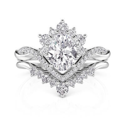 Jeulia Twisted Oval Halo Bridal Ring Set with Cluster Enhancer