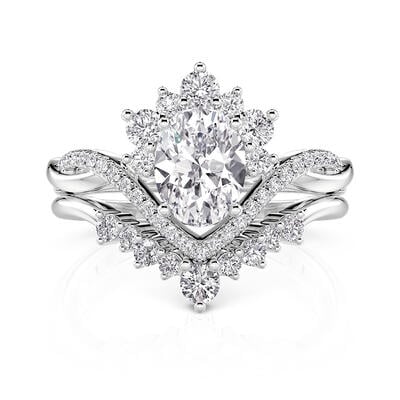 Jeulia Twisted Oval Halo Bridal Ring Set with Cluster Enhancer