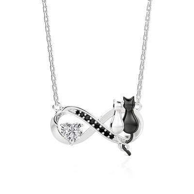 Jeulia Infinity Couple Cat Necklace with Heart Stone