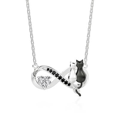 Jeulia Infinity Couple Cat Necklace with Heart Stone
