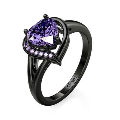 Jeulia Gothic Black Split Shank Purple Heart Cut Fashion Ring
