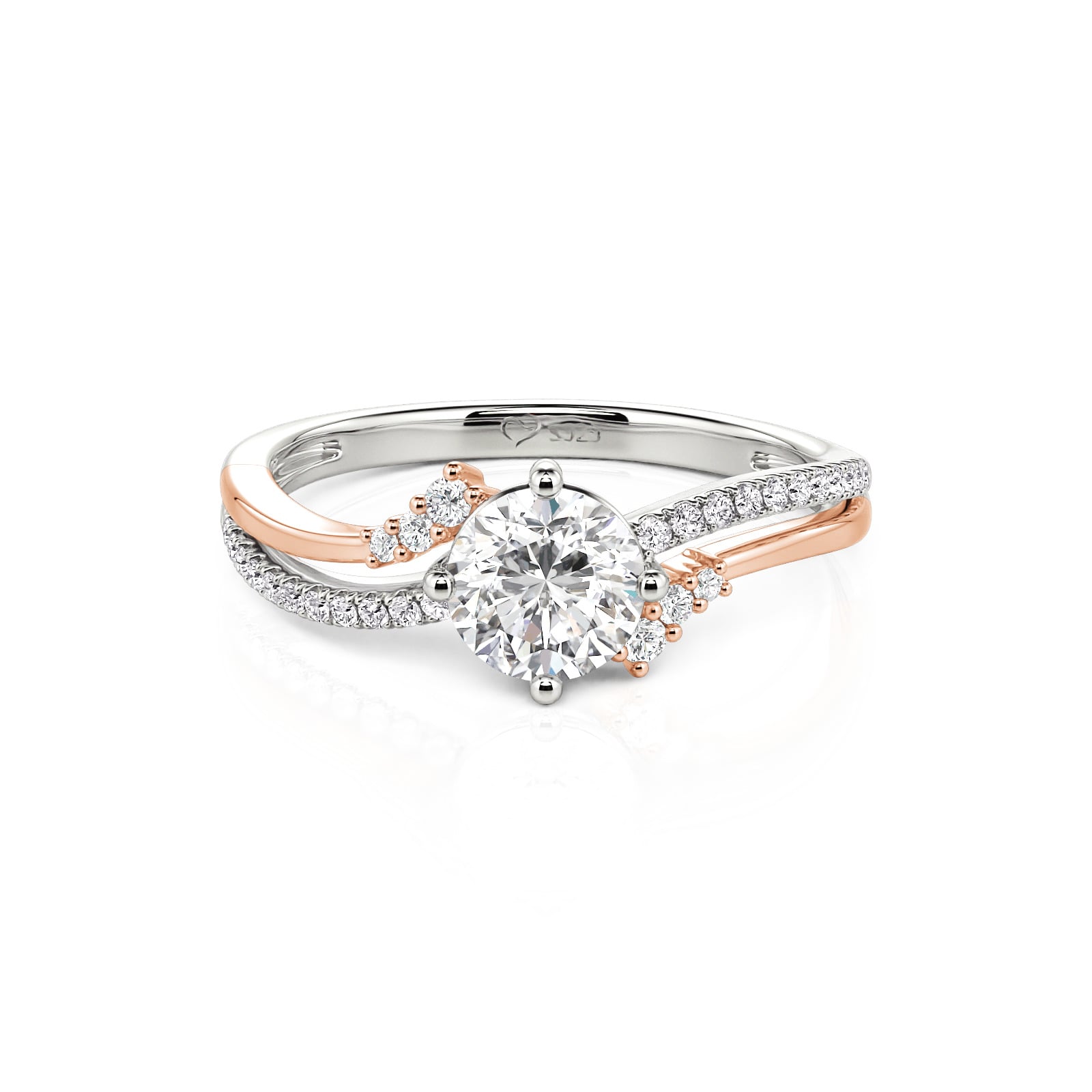 Jeulia Two-Tone Twist Bypass Round Cut Engagement Ring
