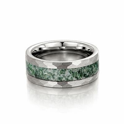 Jeulia Anillo de Tungsteno Ágata Musgo Martillado para Hombres