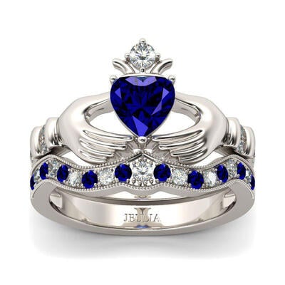 Jeulia Conjunto De Anillos De Corona De Talla Cordiforme Claddagh