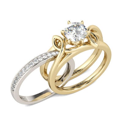 Jeulia Two Tone Twist Round Cut Sterling Silver Ring Set