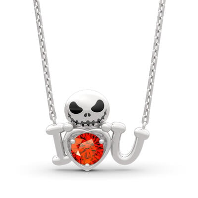 Jeulia "Love from Pumpkin King" Skull Design Round Cut Sterling Silver Necklace