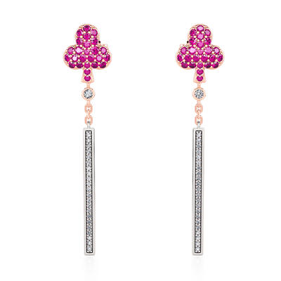 Jeulia "Charm Poker" Club Design Sterling Silver Drop Earrings