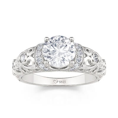 Jeulia Vintage Beaded Round Cut Sterling Silver Engagement Ring