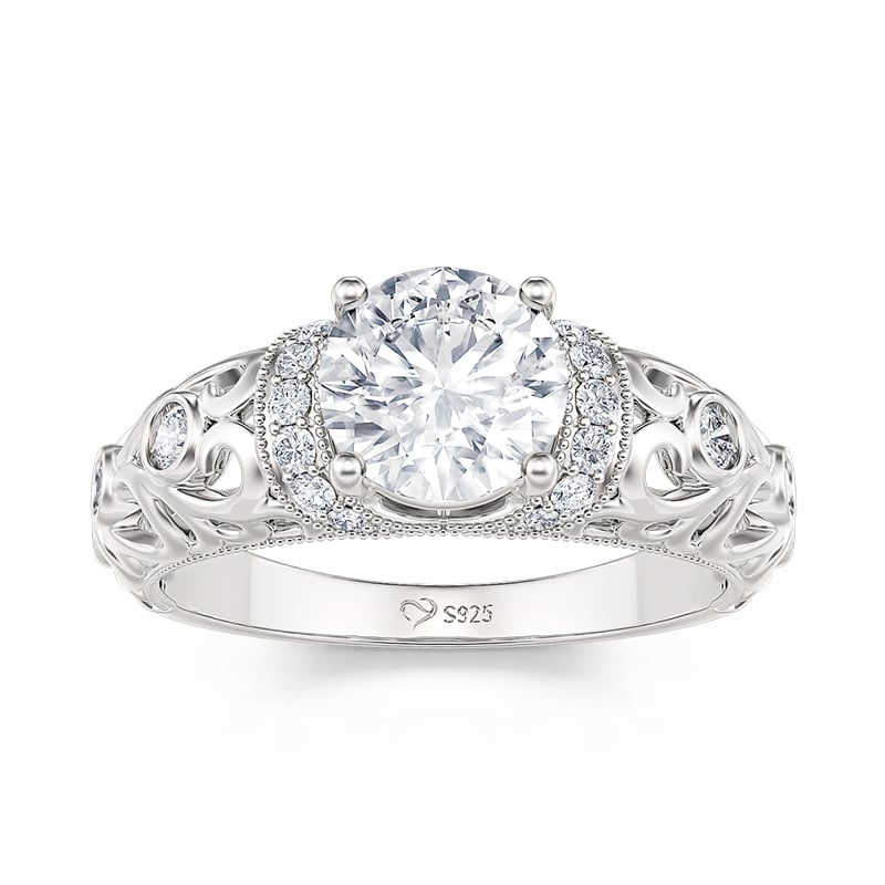 Jeulia Anillo de Compromiso de Plata Esterlina de Corte Redondo con Argolla Vintage