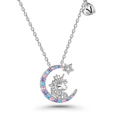 Jeulia Personalized Unicorn Moon Necklace with Birthstone Sterling Silver