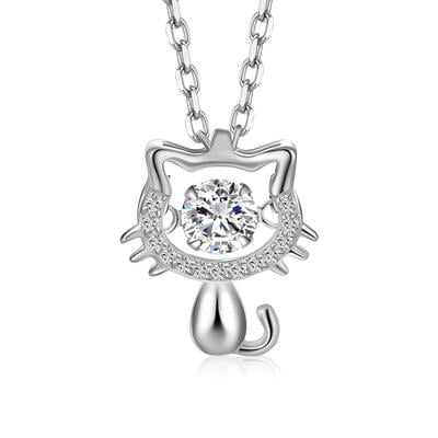 Jeulia Hollow Cat Dancing Stone Necklace