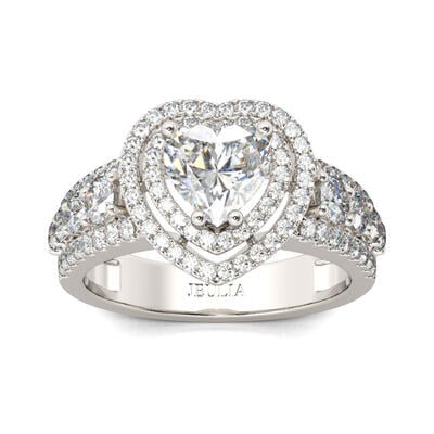 Jeulia Doppel Halo Herzschliff Sterling Silber Verlobungsring