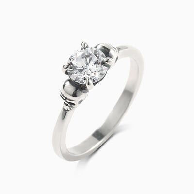 Jeulia "Two Skull" Round Cut Sterling Silver Engagement Ring