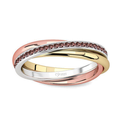 Three Tone Round Cut Sterling Silver Women's Band