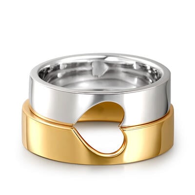 Jeulia Half Heart Design Sterling Silver Couple Rings