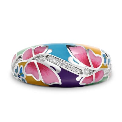 Jeulia "Natural Beauty" Butterfly&Flower Enamel Sterling Silver Women's Band