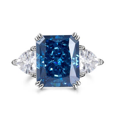 Jeulia Anillo de Plata de Ley con Tres Piedras de Corte Esmeralda