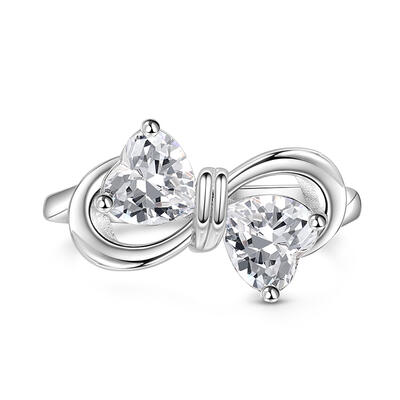 Jeulia Infinity Bow Double Heart Birthstone Ring Sterling Silver