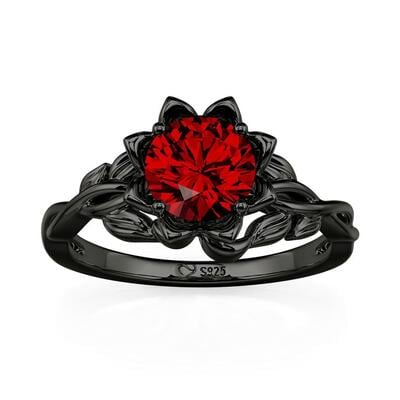 Jeulia Custom Twist Gothic Black Lotus Ring with Birthstone