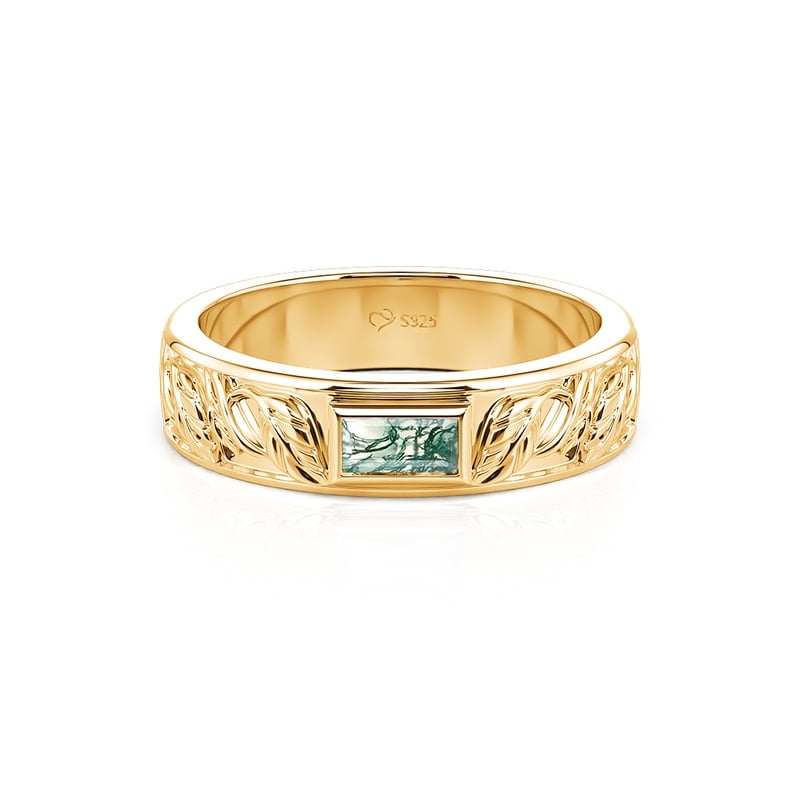 Jeulia Anillo de Boda Hoja Tallada Ágata Musgo para Hombres