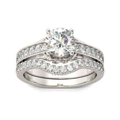 Jeulia Simple Round Cut Sterling Silver Ring Set