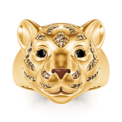 Jeulia "King of the Jungle" Tiger Sterling Silver Ring