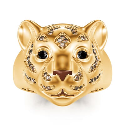 Jeulia "King of the Jungle" Tiger Sterling Silver Ring