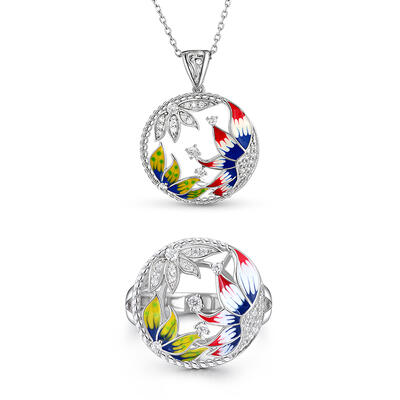 Jeulia "Peaceful" Flower Enamel Sterling Silver Jewelry Set