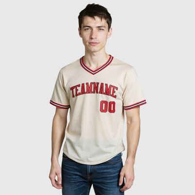 Personalized Number V-Neck Cream Baseball Jerseys Great for School Baseball Tournaments