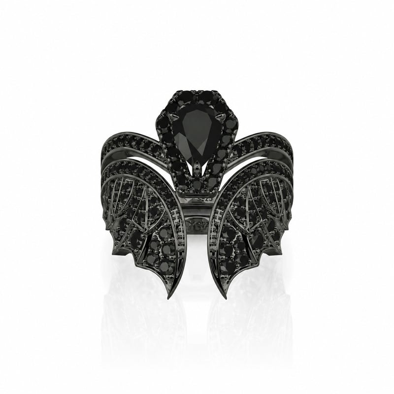 Jeulia Unique Black Bat Coffin Engagement Ring Set