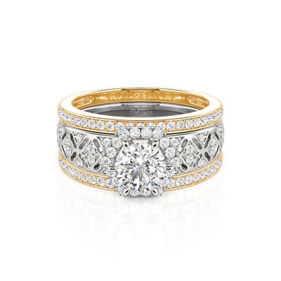 Jeulia Terno De Anillos Con Halo De Talla Redonda En Plata De Ley