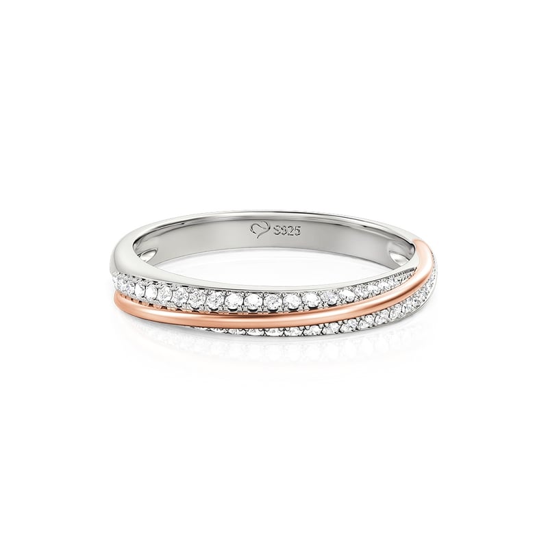 Jeulia Two Tone Slash Women's Wedding Eternity Band Sterling Silver
