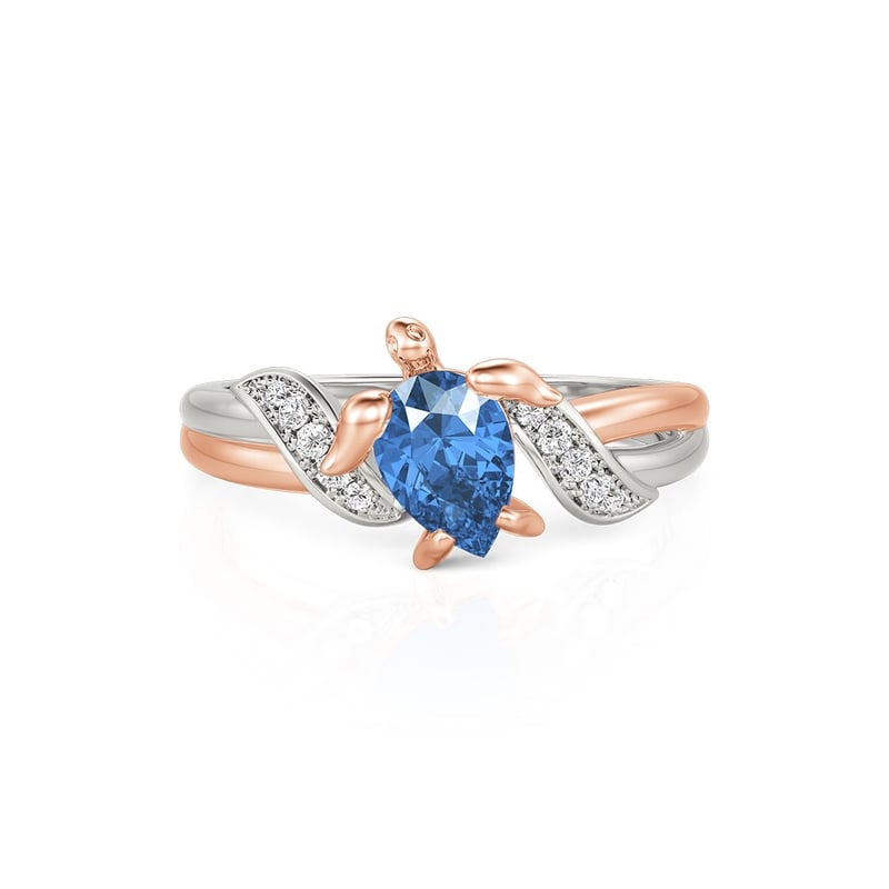Jeulia Hug Me Anillo de Tortuga Corte Pera Bicolor Personalizado con Piedra Natal