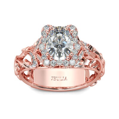 Jeulia Rose Gold Tone Halo Oval Cut Sterling Silver Ring
