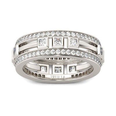 Jeulia Split Shank Princess Cut Sterling Silver Men's Band