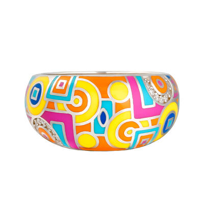 Jeulia "Geometric" Multicolored Enamel Sterling Silver Women's Band