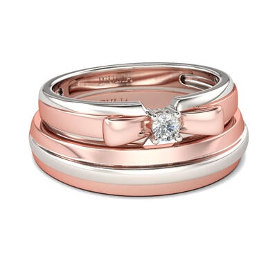 Jeulia Conjunto De Alianzas Con Dos Tonos De Lazo En Plata De Ley Para Pajera