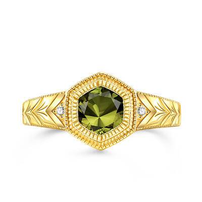 Jeulia Anillo de Compromiso de Corte Redondo en Plata Esterlina con Tono Dorado