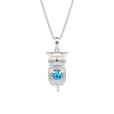 Jeulia Angry Cat Hug Heart Necklace Sterling Silver