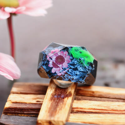 Reslol Elegant Floral Art Geometric Resin Ring